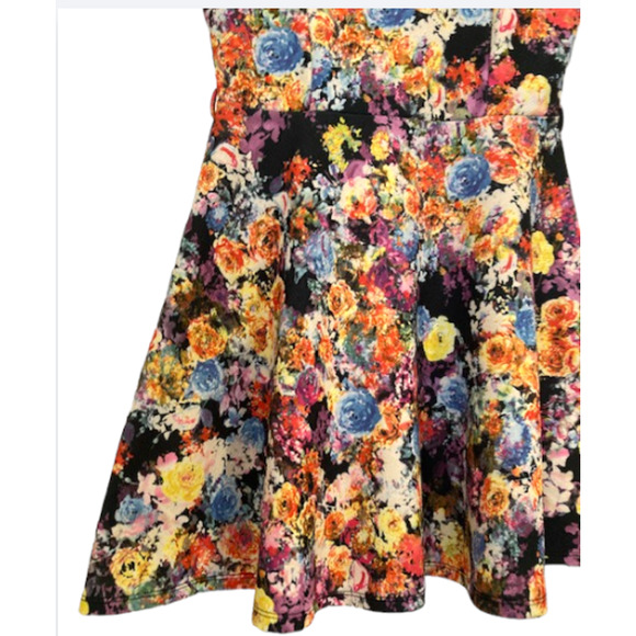 FLORAL Multicolored Dress - Papaya - Colorful Flower Pattern Skater Dress - L - Picture 3 of 7
